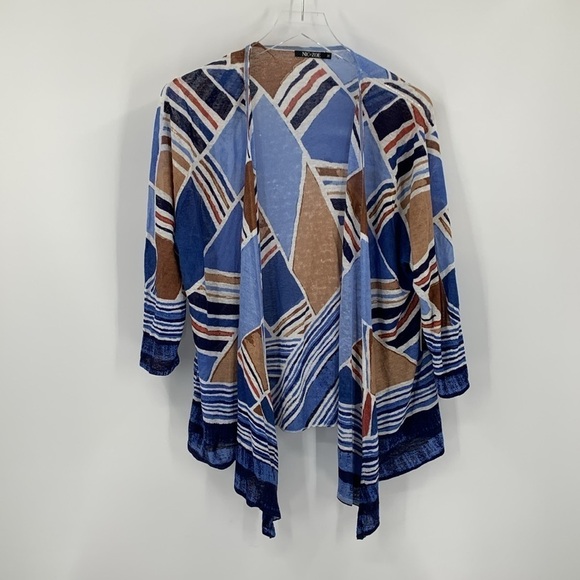 NIC + ZOE blue abstract cardigan sweater blue brown Plus linen new 1X - Picture 1 of 4